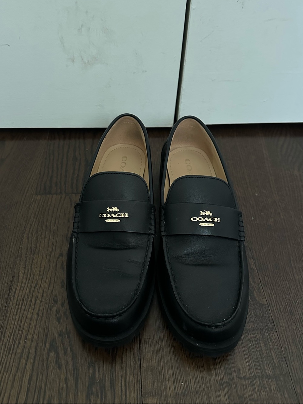 COACH women’s Black Leather Penny Loafers